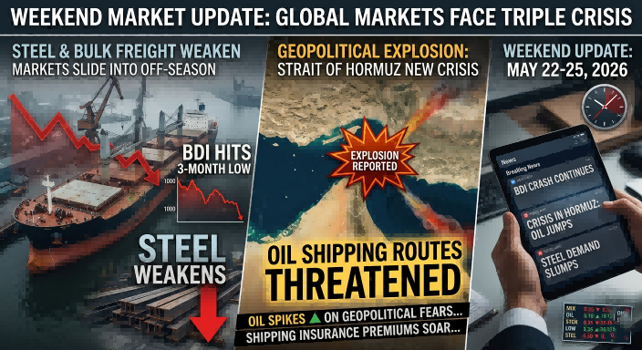 Weekend Market Update: Steel Weakens into Off-Season, BDI Hits 3-Month Low, Hormuz Explodes into New Crisis Report Period: May 22 (Friday) – May 25 (Monday), 2026